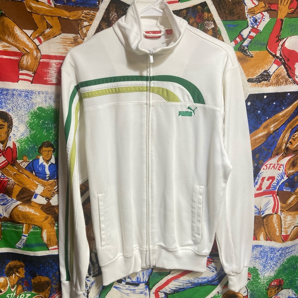 Puma White Track Jacket with Green and Lime Stripe